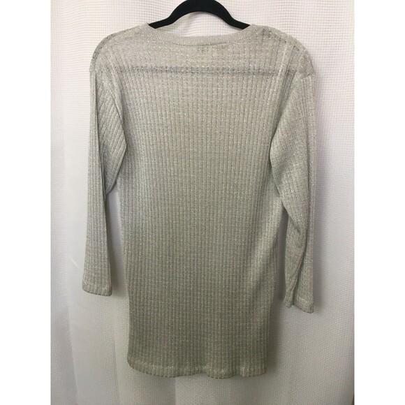 Alexis Fashion metallic silver ribbed sweater holiday pullover size medium SW2 - Picture 7 of 7